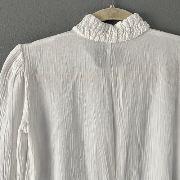 Reformation White Crinkle Blouse Tunic with Cloth Button Details - Picture 5 of 11
